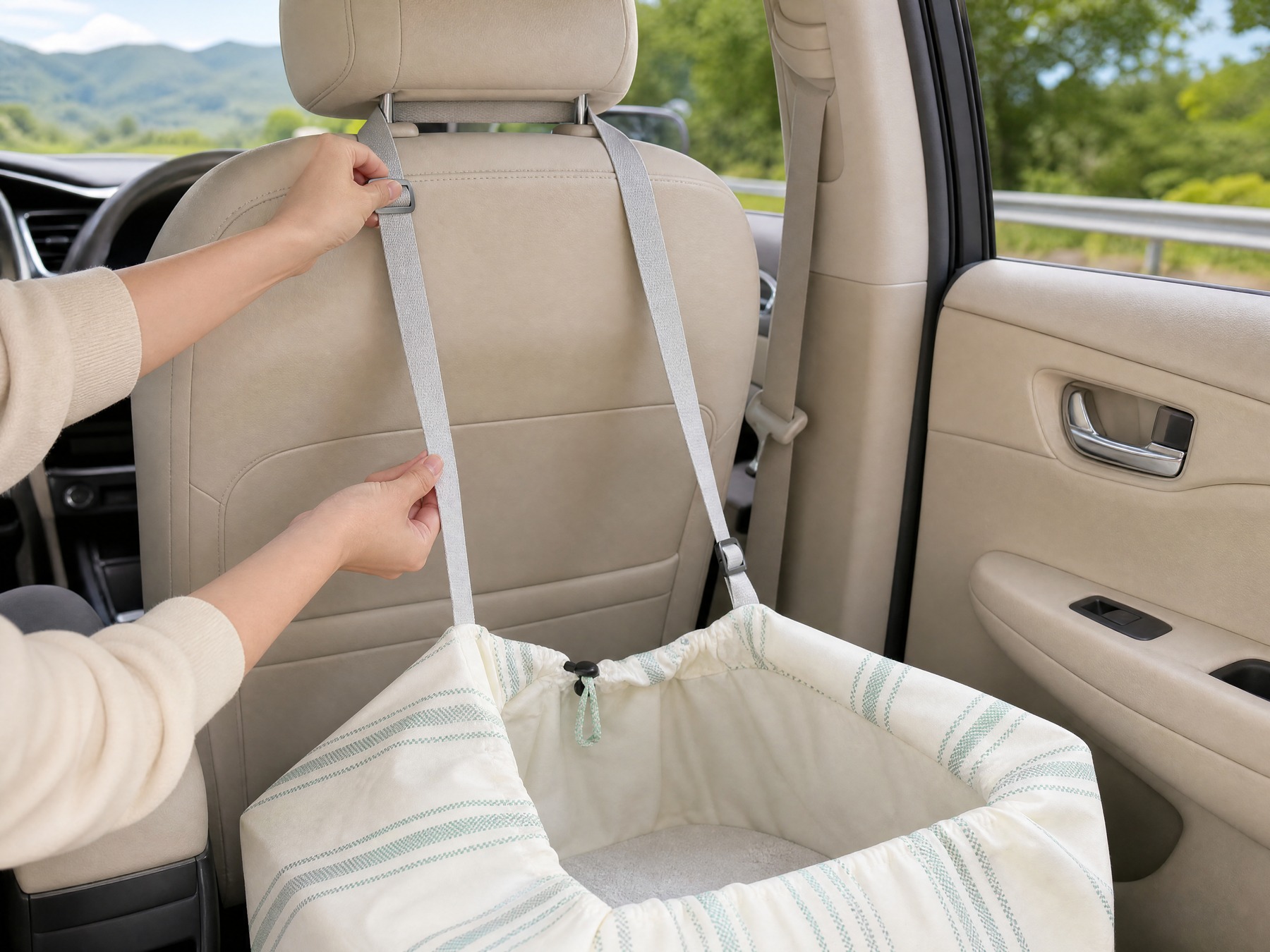 Hangs from the headrest
