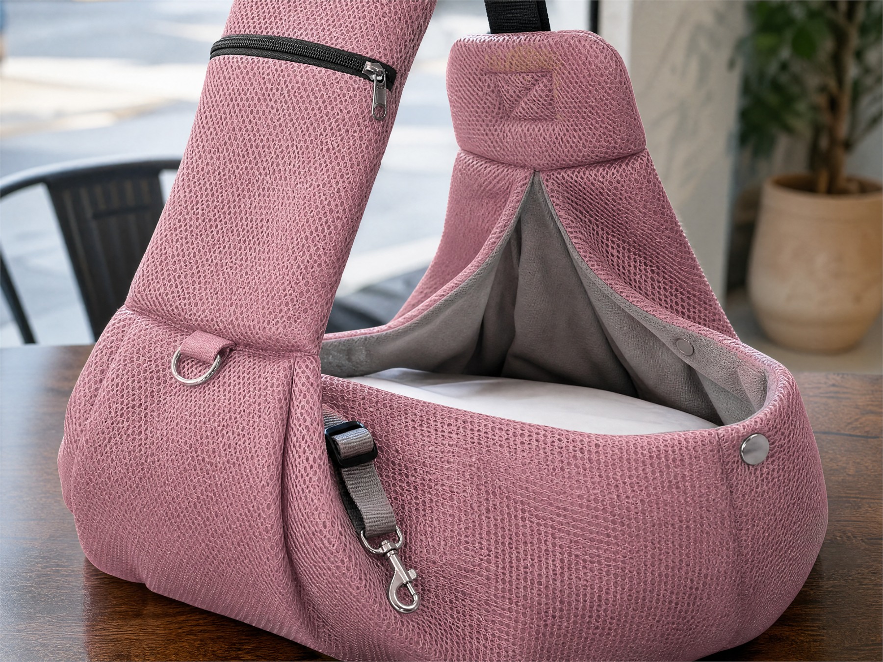 Pocket, clip, snaps, and cushion