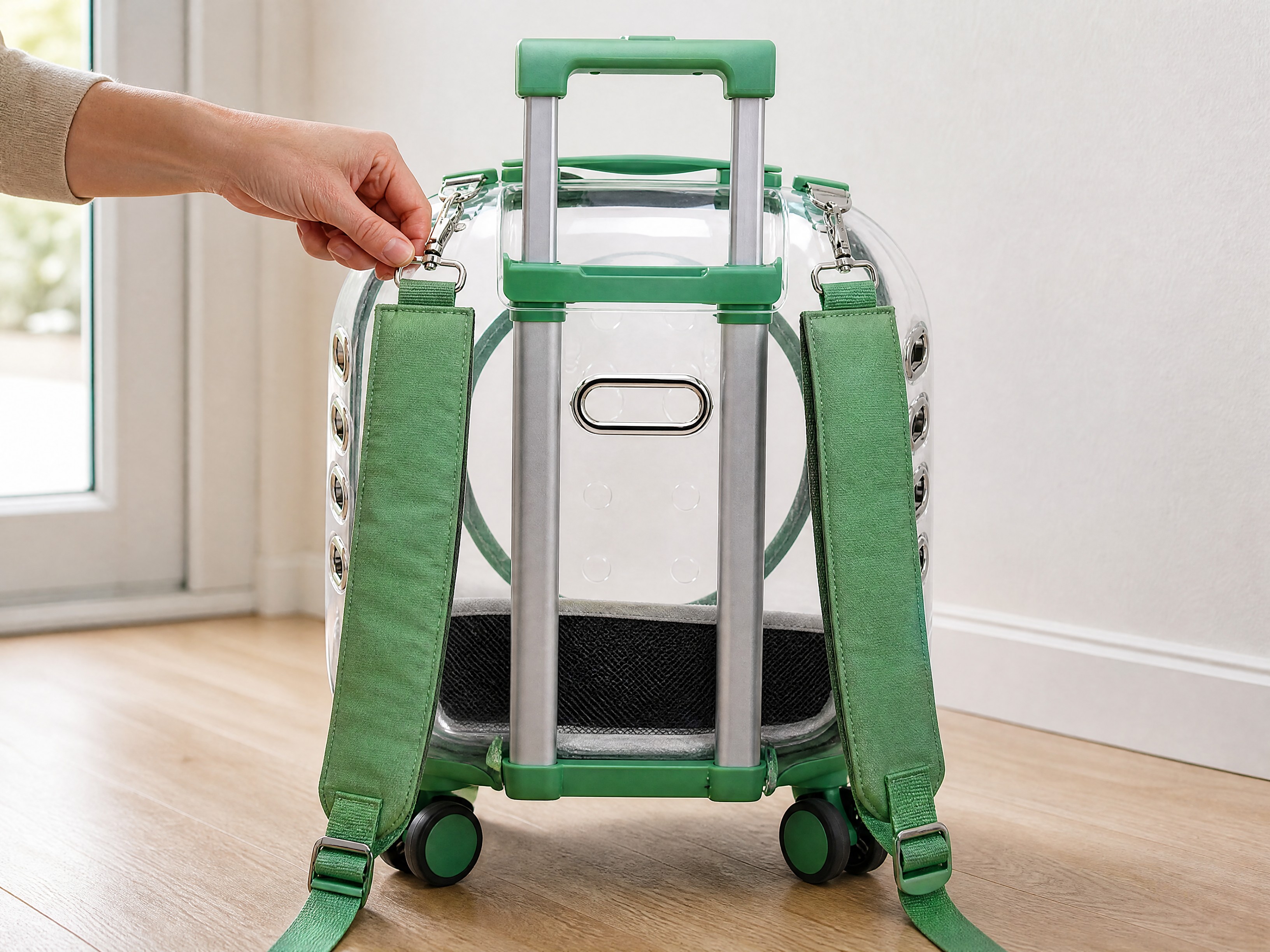 Two padded straps clip on, and it goes on your back