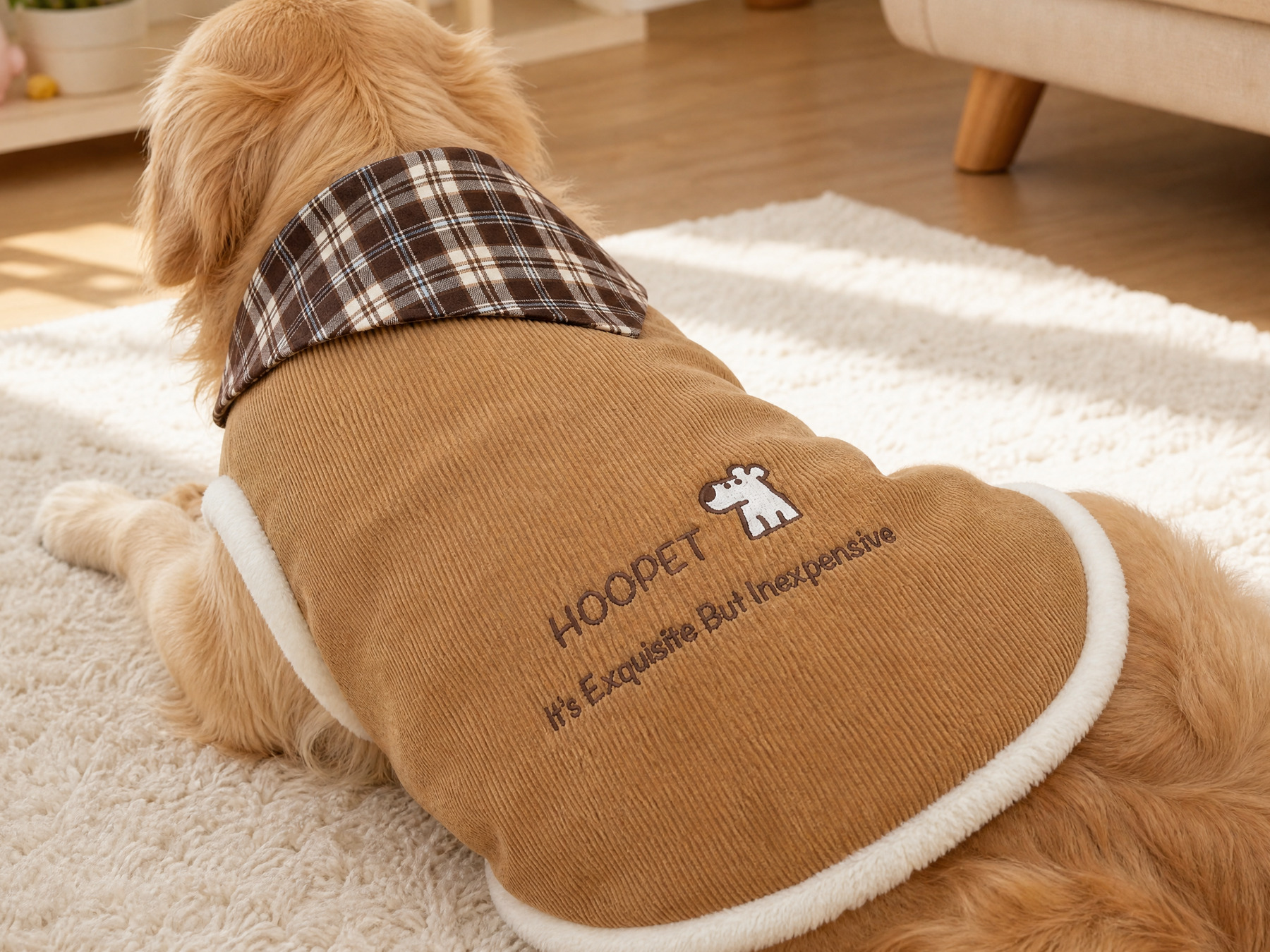 Covers the back and flanks, stops before the tail